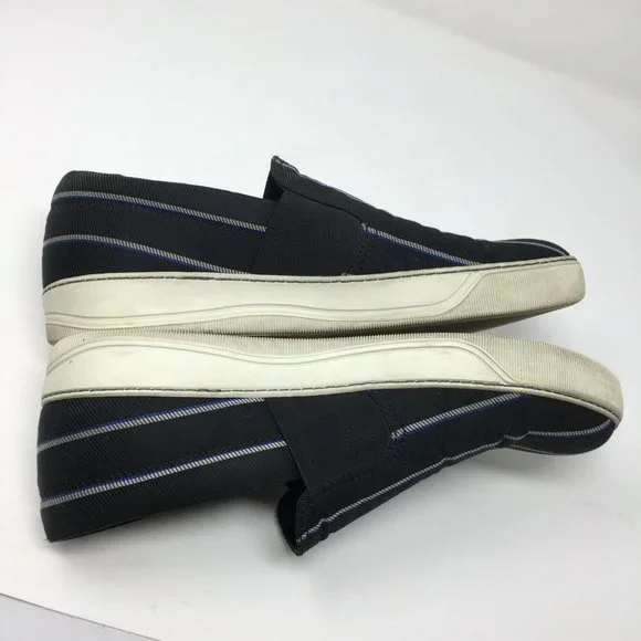 LANVIN Mens 8 Authentic Canvas Slip On Black and White Stripe Leather Interior - Picture 8 of 10